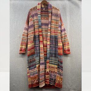 Free People Maxi Knit Cardigan Small Rainbow Aztec Wool Blend Met Your Match